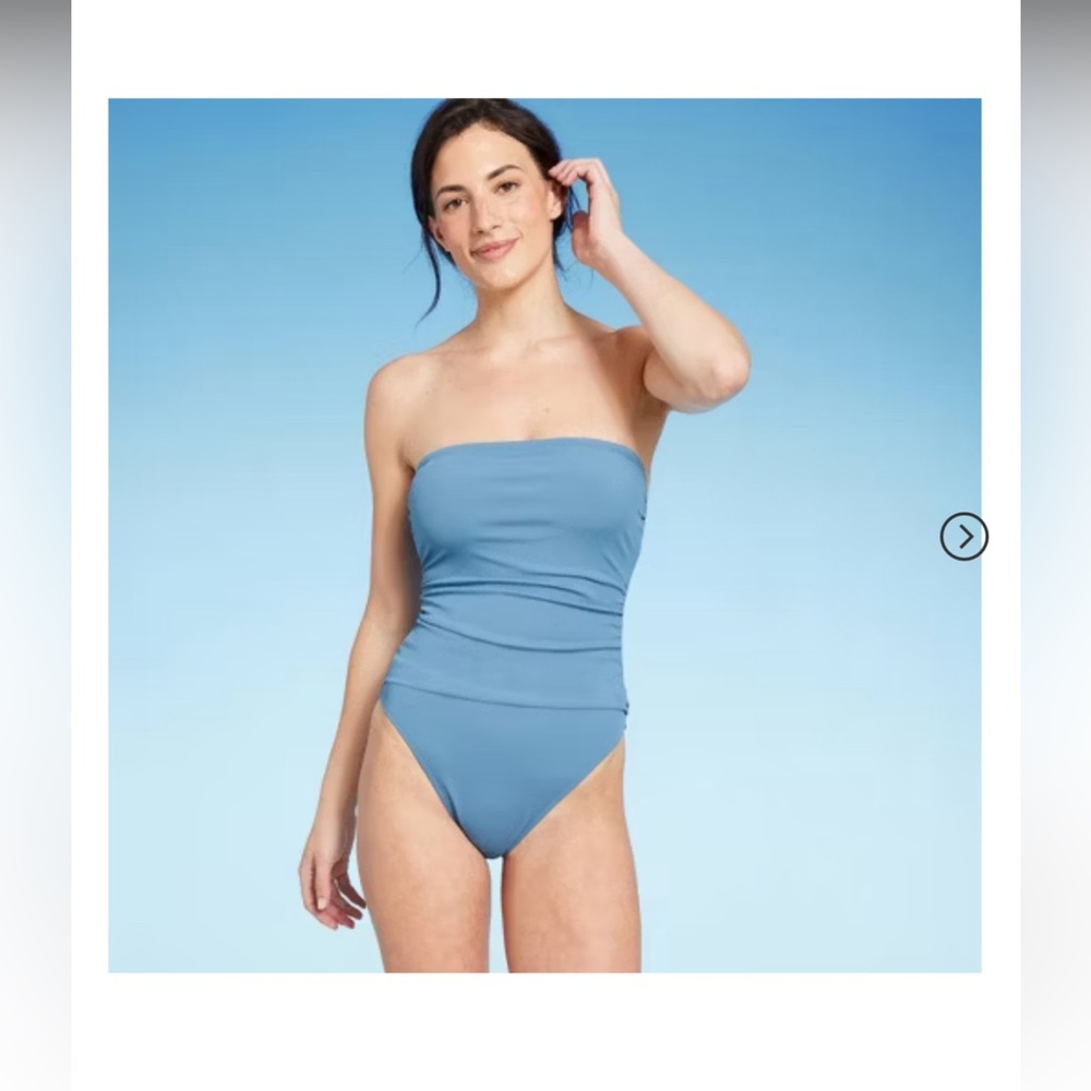 Women's Shirred Ribbed Bandeau Cheeky One Piece Swimsuit - Shade & Shore